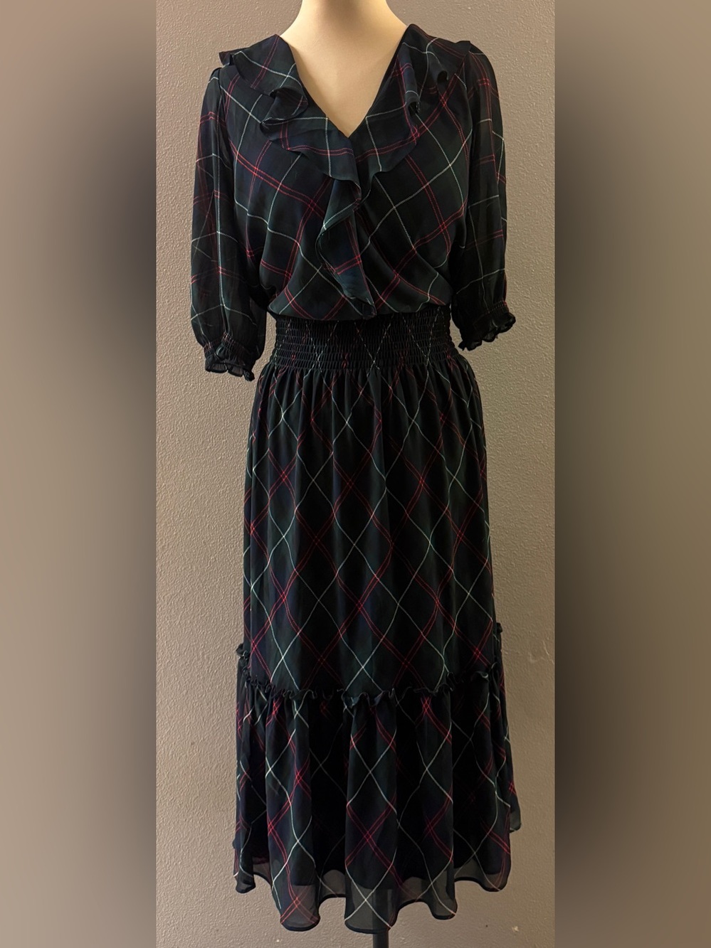 Lauren Ralph Lauren Plaid Tartan Ruffle Dress Holiday Christmas Size 12